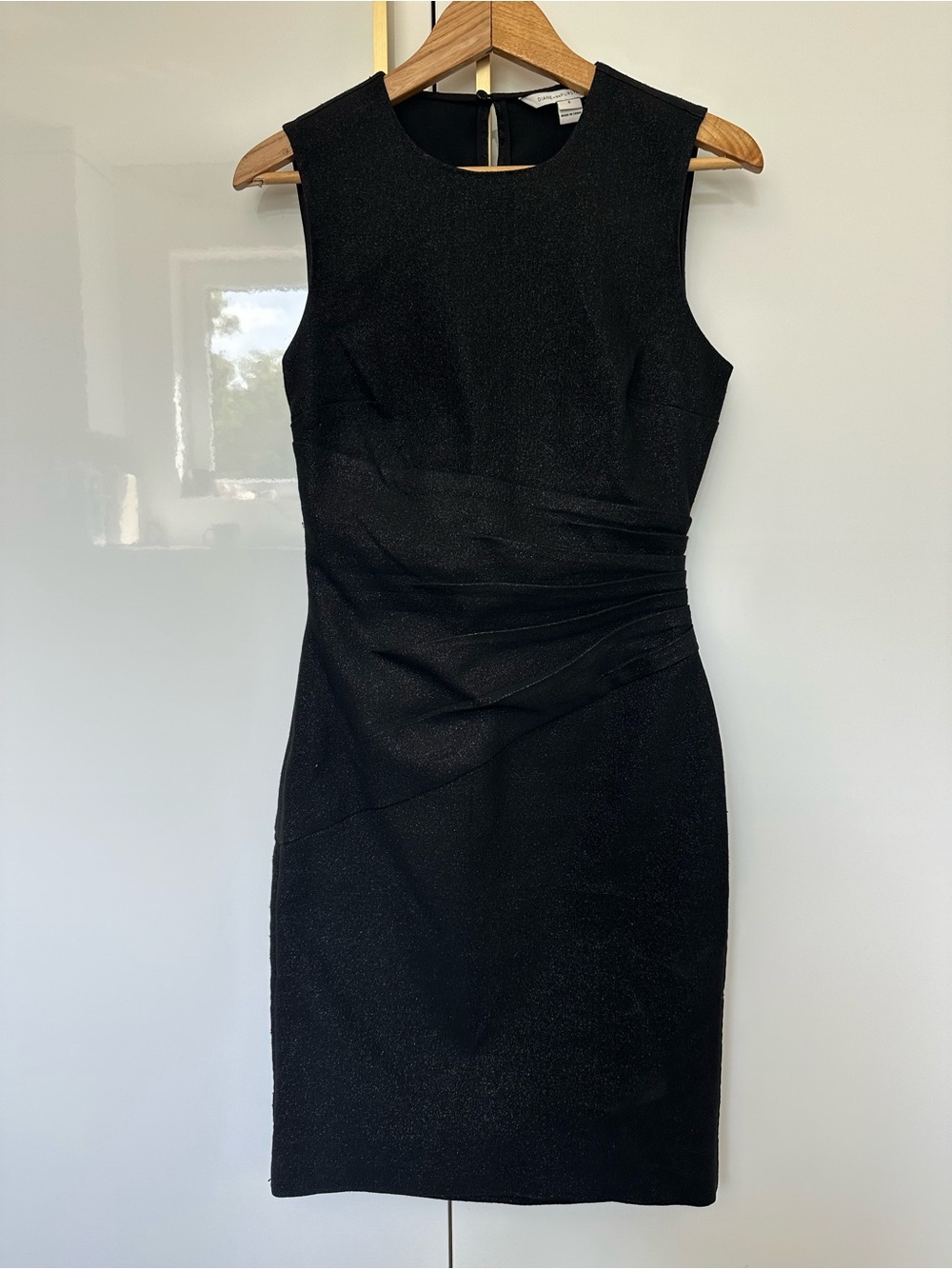 Diane von Furstenberg DVF Black Metallic Ruched Cocktail Dress Size 4